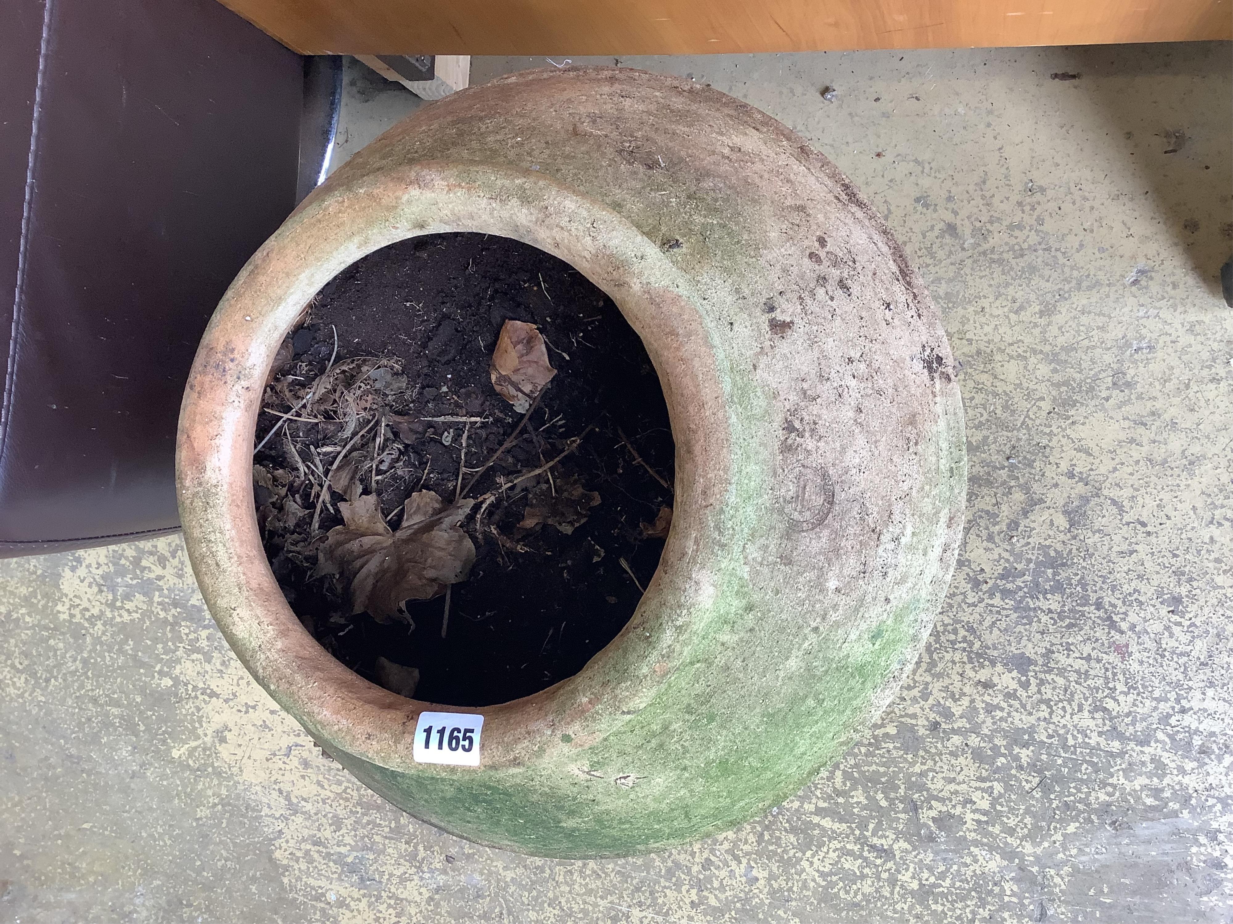 A circular Greek style earthenware garden planter, height 52cm